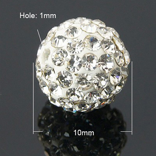 PandaHall Pave Disco Ball Beads, Polymer Clay Rhinestone Beads, Grade A, Crystal, 10mm, Hole: 1mm Polymer Clay+Glass Rhinestone Round