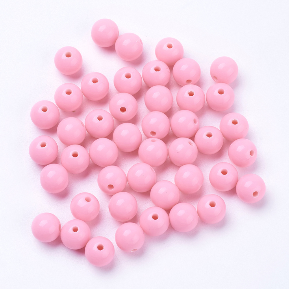 PandaHall Opaque Flamingo Round Acrylic Spacer Beads, Size: about 8mm in diameter, hole: 1.5mm(Range: 1.3~1.8mm) Acrylic Round Pink