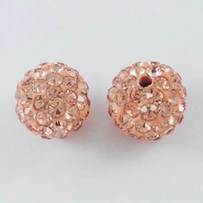 PandaHall Pave Disco Ball Beads, Polymer Clay Rhinestone Beads, Round, Light Peach, 10mm, Hole: 2mm Polymer Clay+Glass Rhinestone Round Red
