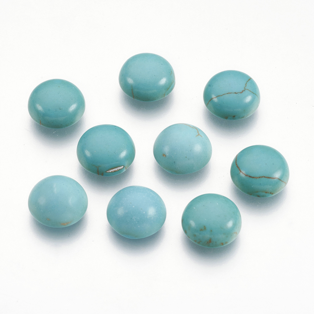 PandaHall Synthetic Turquoise Flat Back Dome Cabochons, Craft Findings, Dyed, Half Round, DarkCyan, 10x4mm Synthetic Turquoise Half Round...