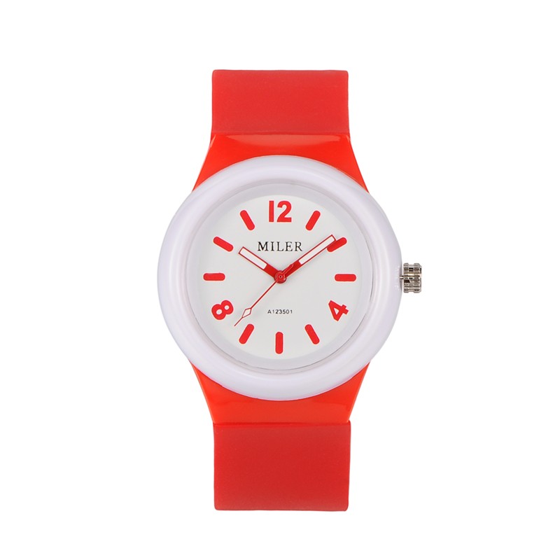 PandaHall High Quality Children's 304 Stainless Steel Silicone Quartz Wrist Watches, OrangeRed, 230x25mm; Watch Head: 48x43x13mm Silicone...