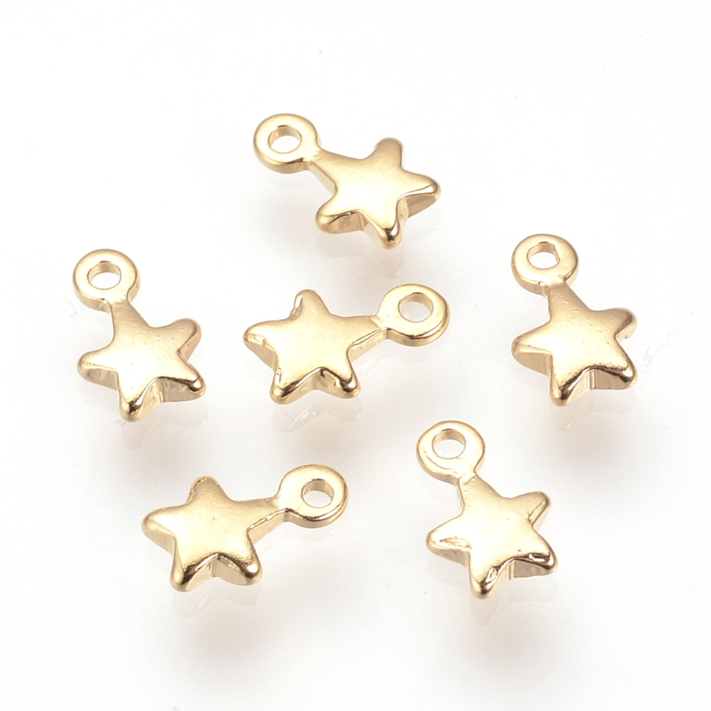 PandaHall Brass End Pieces, Star, Real Gold Plated, 7x4.5x1.5mm, Hole: 1mm Brass