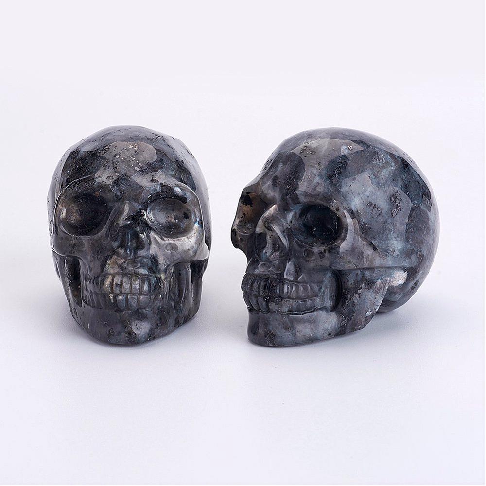 PandaHall Natural Labradorite Display Decorations, Skull, 36~42x30~37x47~53mm Labradorite Skull