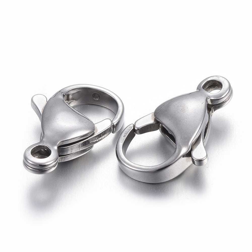 PandaHall 304 Stainless Steel Lobster Claw Clasps, Stainless Steel Color, 15x9.5x4mm, Hole: 1.6mm Stainless Steel Others