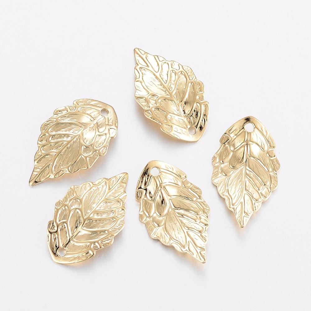 PandaHall 304 Stainless Steel Pendants, Leaf, Golden, 17.5x10x0.6mm, Hole: 1mm Stainless Steel Leaf