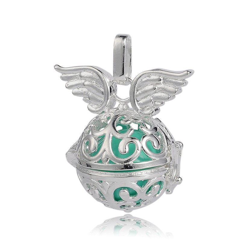 PandaHall Silver Plated Brass Hollow Round Cage Pendants, with No Hole Spray Painted Brass Beads, Turquoise, 31x30x20mm, Hole: 3x8mm Brass...