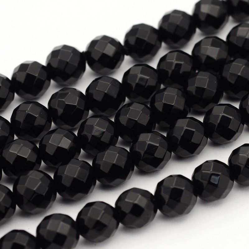 PandaHall Black Agate Beads Strands, Faceted, Round, about 10mm in diameter, hole: 1.5mm, about 40pcs/strand, 15"~16" Black Agate Round...