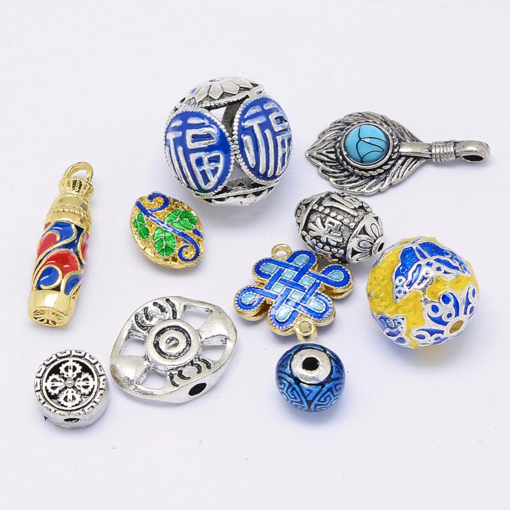 PandaHall Brass & Alloy Assorted Jewelry Findings, Mixed Style, Mixed Color, 8~38x7~17x4~17mm, Hole: 1~5mm; 10pcs/bag; about 26g/bag Mixed...