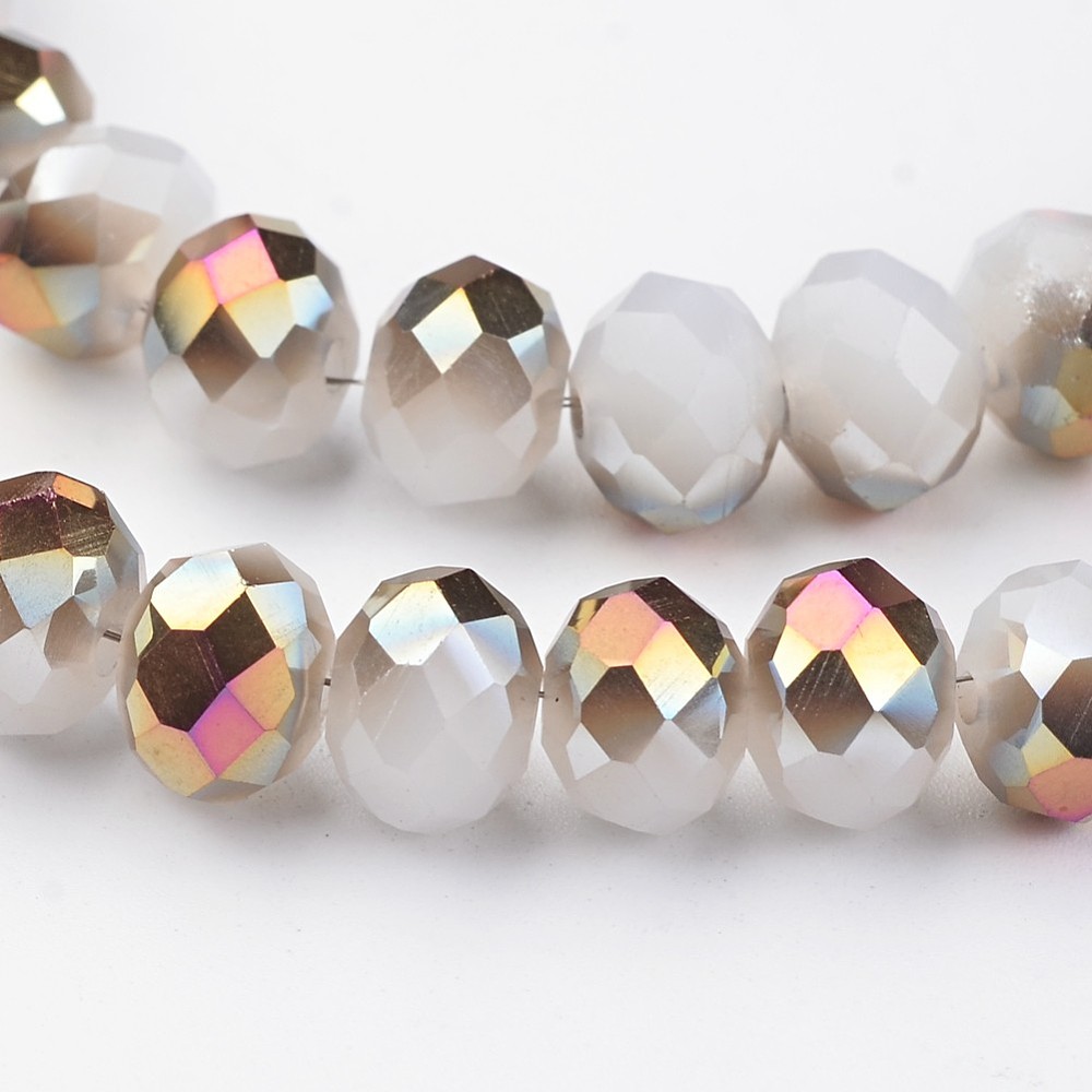 PandaHall Electroplate Glass Beads Strands, Imitation Jade, Half Rose Gold Plated, Faceted Rondelle, White, 8x6mm, Hole: 1mm; about...
