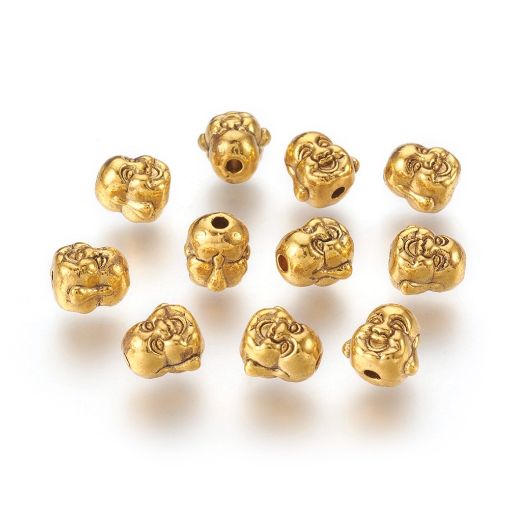 PandaHall Alloy Beads, Buddha Jewlery Making, Lead Free & Nickel Free, Antique Golden, 10x10x9mm, Hole: 2mm Alloy Human
