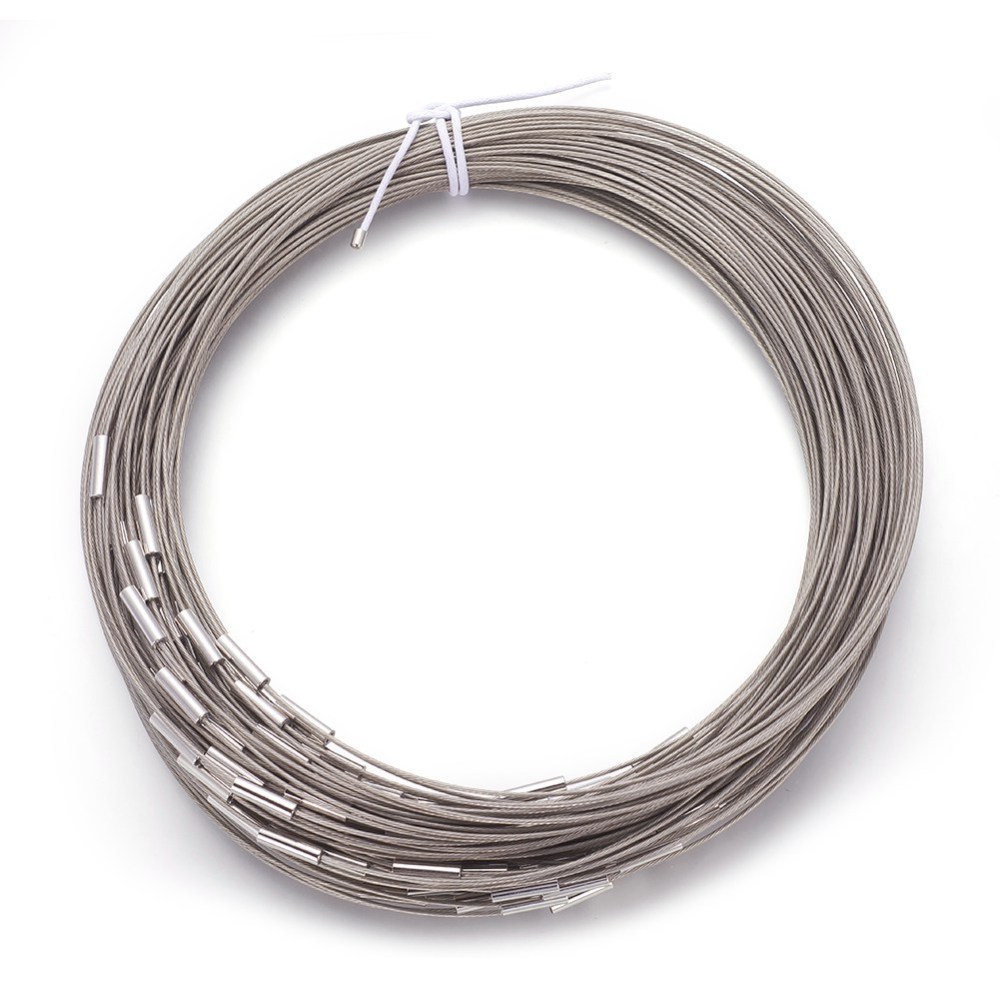 PandaHall Steel Wire Necklace Making, with Magnetic Clasps, Platinum, Silver, 1mm, 18" Steel Silver