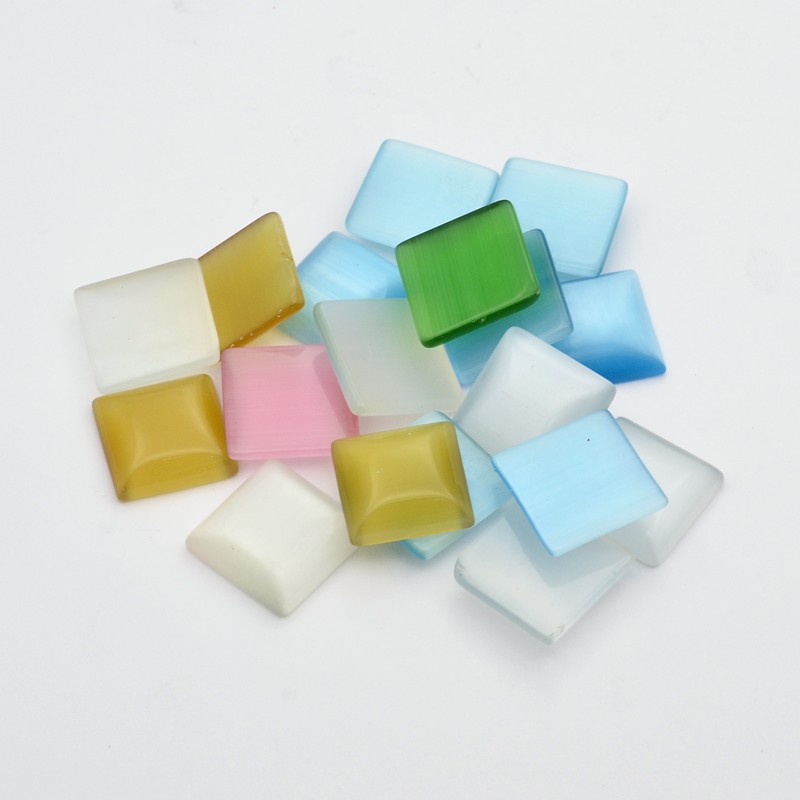 PandaHall Square Cat Eye Cabochons, Mixed Color, 20x20x6mm Glass Square Multicolor