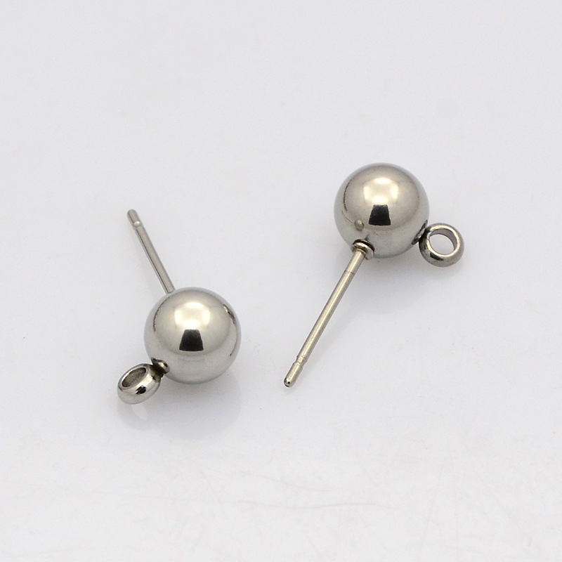 PandaHall 304 Stainless Steel Stud Earring Findings, Earring Posts, Stainless Steel Color, 17x9x6mm, Hole: 1mm; Pin: 0.4mm Stainless Steel