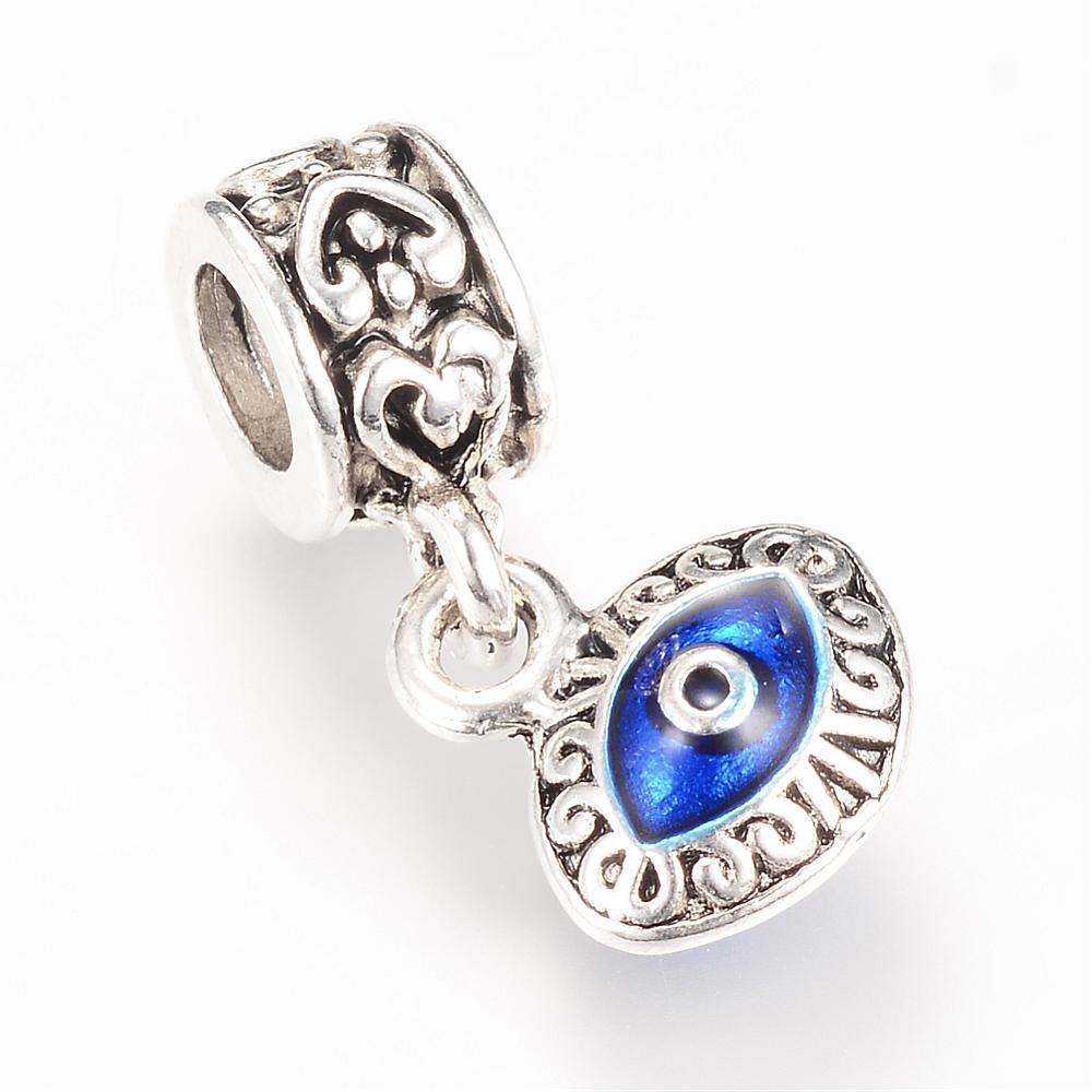 PandaHall Alloy Enamel European Dangle Beads, Evil Eye, Large Hole Pendants, Antique Silver, Blue, 23.5mm, Hole: 5mm Alloy+Enamel Eye Blue