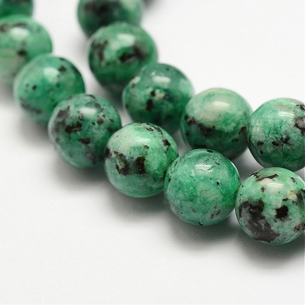 PandaHall Natural Sesame Jasper Bead Strands, Dyed & Heated, Round, SeaGreen, 8mm, Hole: 1mm; about 44pcs/strand, 15.3''(39cm) Sesame Jasper...