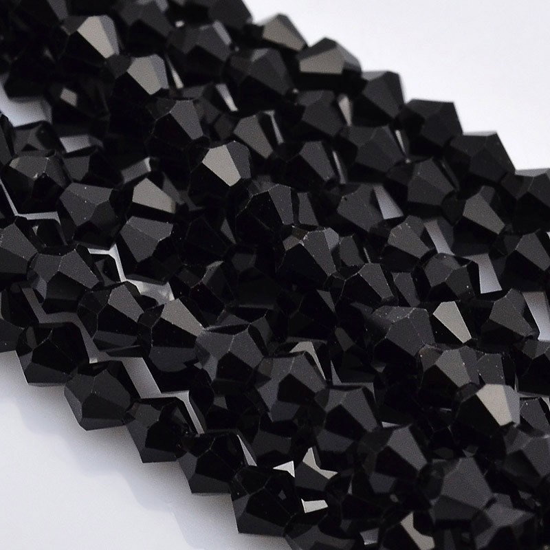 PandaHall Faceted Bicone Glass Beads Strands, Black, 4x4mm, Hole: 1mm; about 120pcs/strand, 18.1" Glass Bicone Black