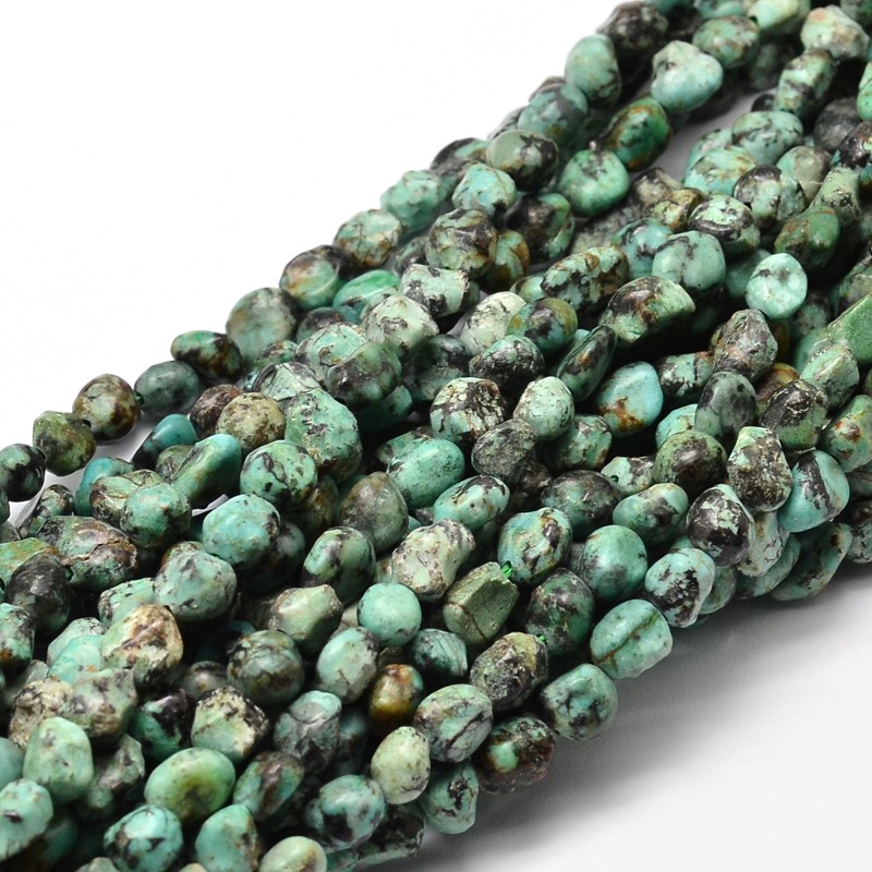 PandaHall Natural African Turquoise Nuggets Beads Strands, 5~10x6~7x3~7mm, hole: 1mm; about 14.9"~15.7" African Turquoise Nuggets