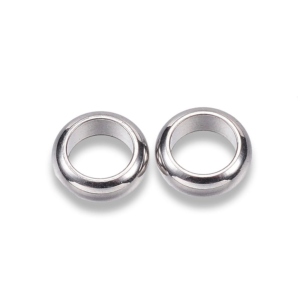 PandaHall 304 Stainless Steel Bead Spacers, Ring, Stainless Steel Color, 6x2mm, Hole: 4mm Stainless Steel Ring