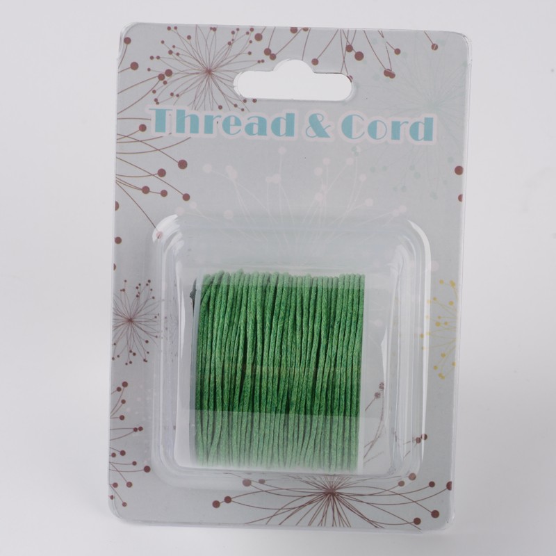 PandaHall Cotton Waxed Cord, Green, 1mm; about 25m/roll Waxed Cotton Cord Green