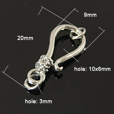 PandaHall Brass S-Hook Clasps, Platinum, 20x9mm, Hole: 3mm Brass