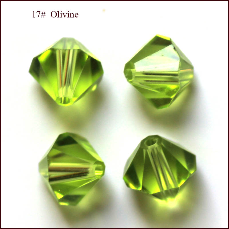 PandaHall Imitation Austrian Crystal Beads, Grade AAA, Faceted, Bicone, YellowGreen, 3x3mm, Hole: 1mm Glass Bicone Green