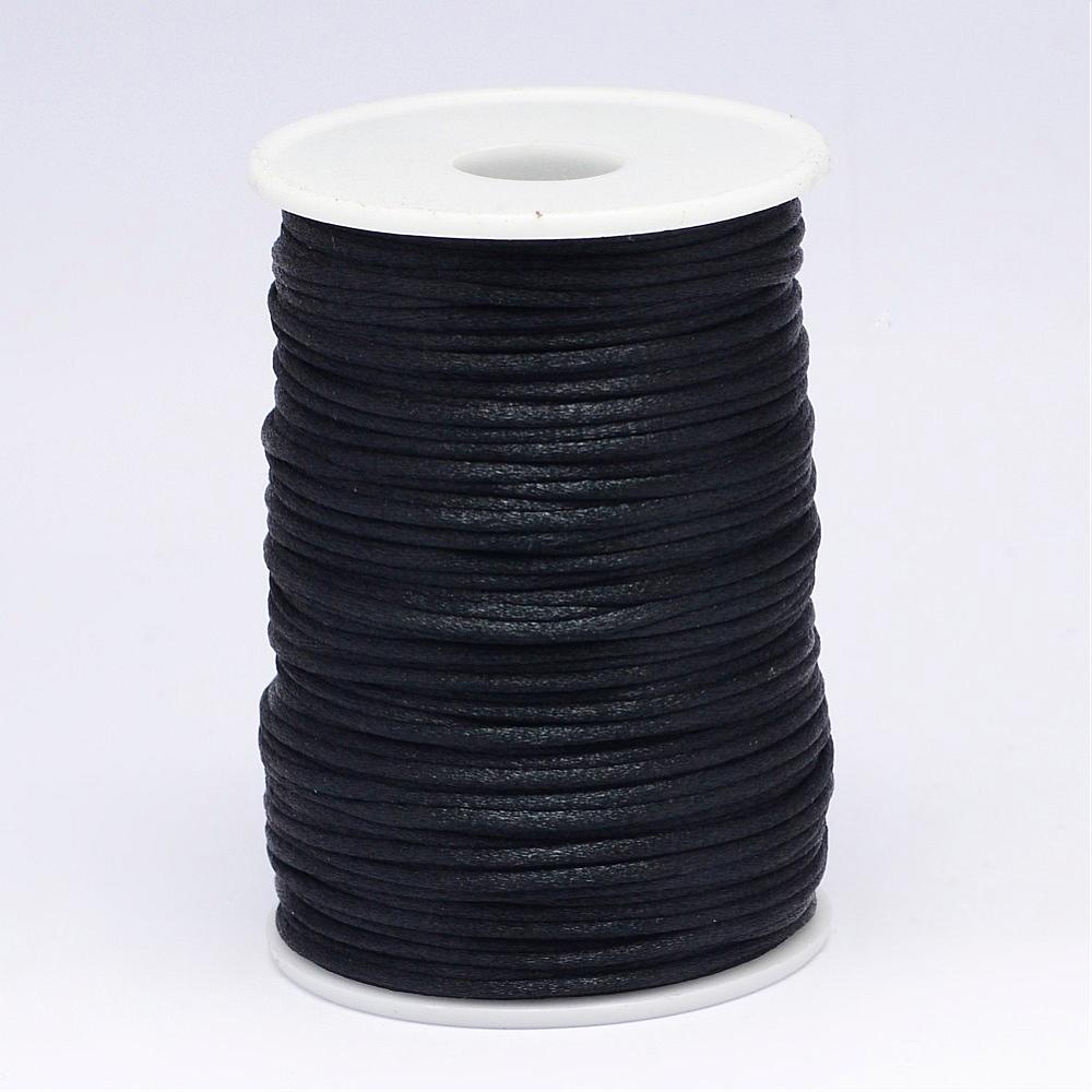 PandaHall Polyester Cord, Black, 2mm; about 100yard/roll Polyester Black