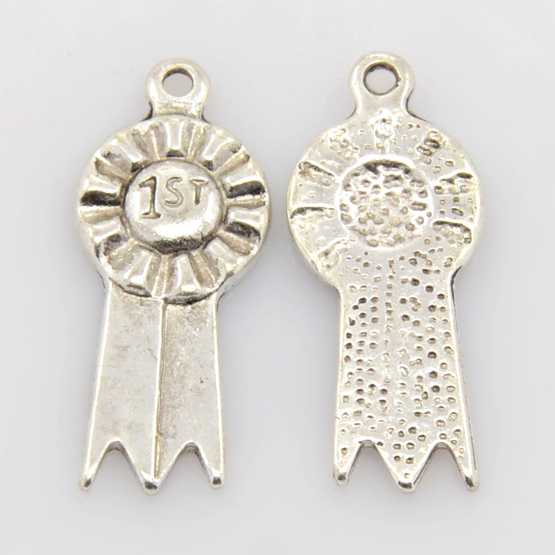 PandaHall Tibetan Style Pendants, Lead Free & Cadmium Free, Award Ribbon with Word, Antique Silver, 26x11x2mm, Hole: 1.5mm Alloy Flower