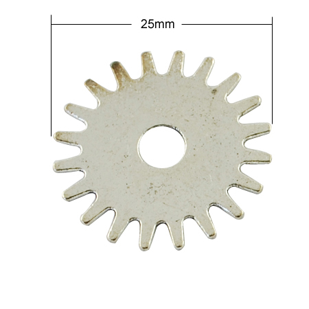 PandaHall Tibetan Style Pendants, Lead Free, Wheel Gear, Antique Silver, 25x1mm, Hole:5mm Alloy Flat Round