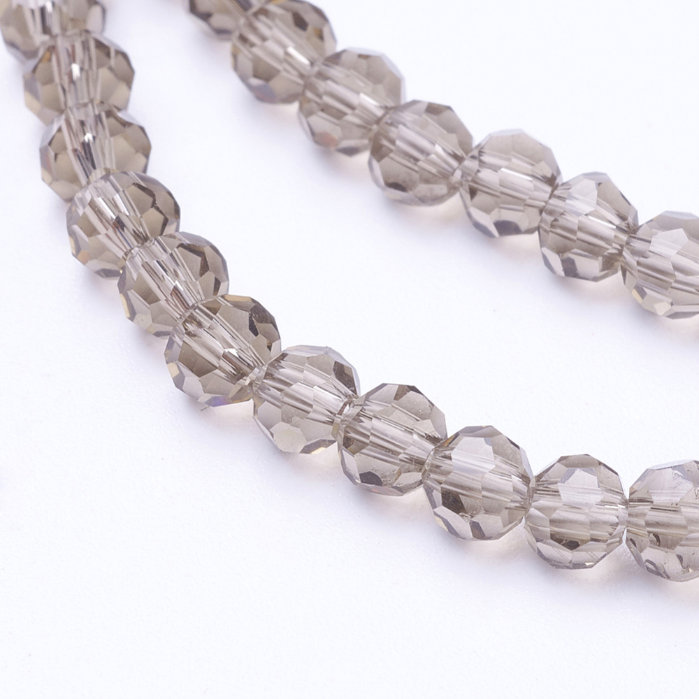 PandaHall Glass Beads Strands, Faceted, Round, Gray, 4mm, Hole: 1mm; about 100pcs/strand, 13.7" Glass Round Gray