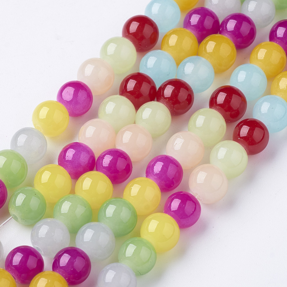 PandaHall Glass Beads Strands, Imitation Jade, Dyed, Round, Mixed Color, 8~8.5mm, Hole: 1mm; about 50pcs/strand, 14.76" Glass Round...
