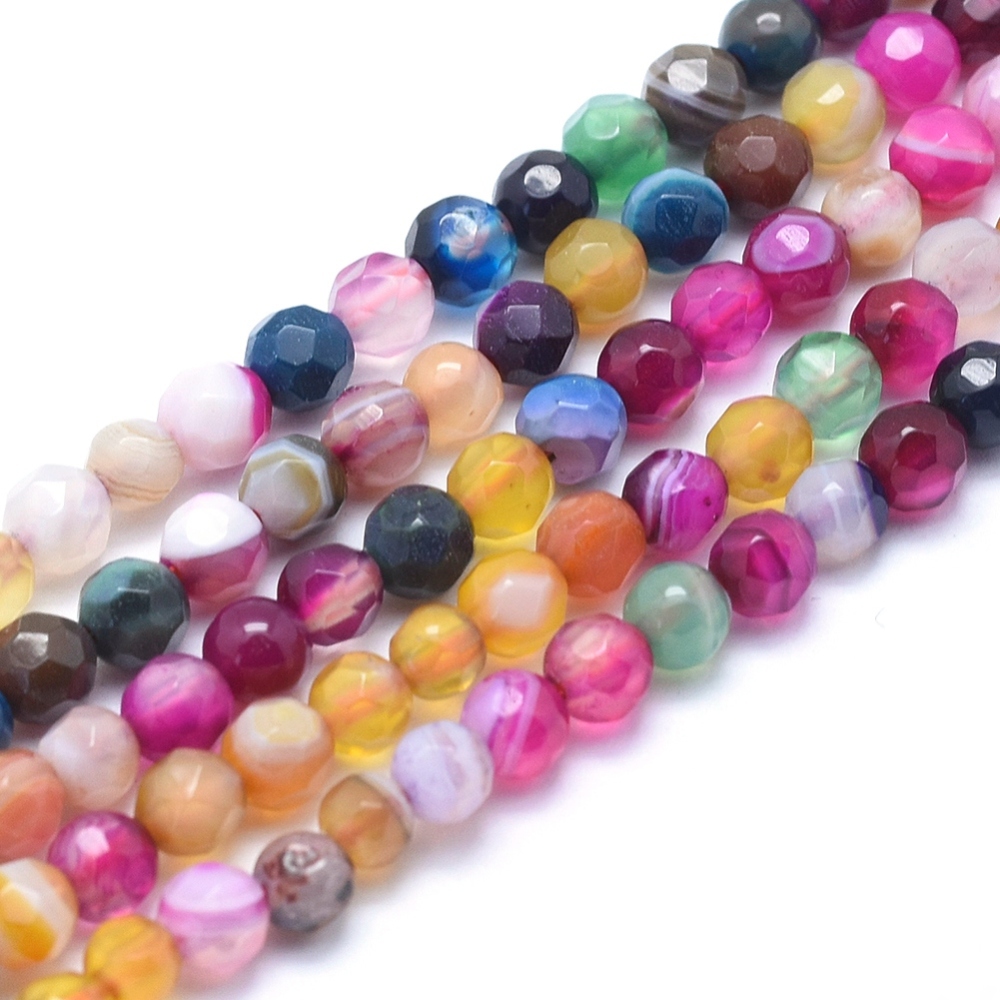 PandaHall Natural Agate Beads, Dyed, Faceted Round, Mixed Color, 6mm, Hole: 1mm; about 61pcs/strand, 14.3"(36.5cm) Natural Agate Round...
