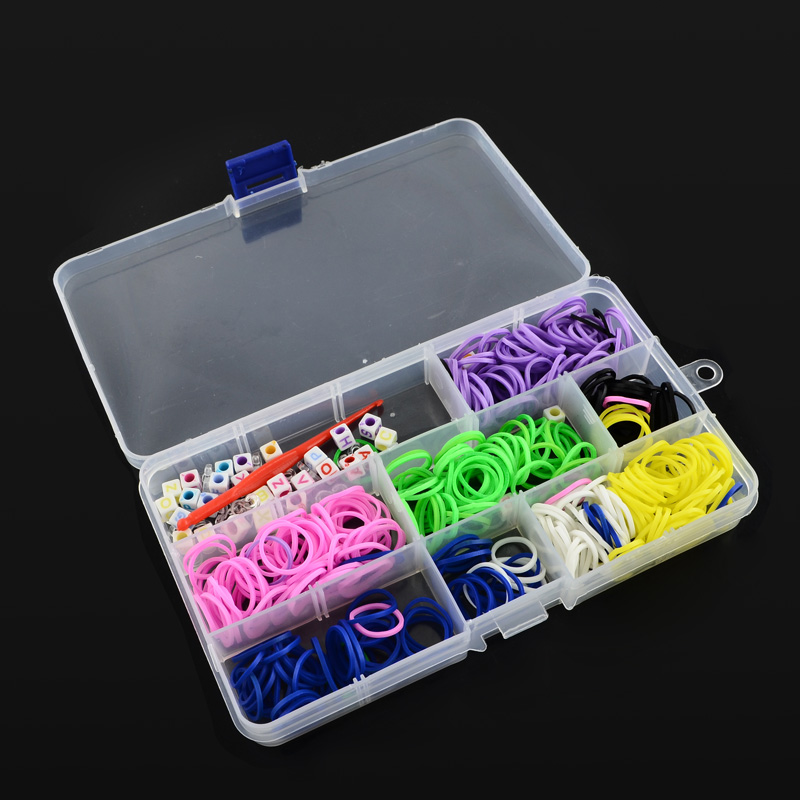 PandaHall DIY Loom Bands Refills Kit with Rubber Bands, S-clips, Hook and Alphabet Beads, Mixed Color, 175x100x23mm Rubber Multicolor