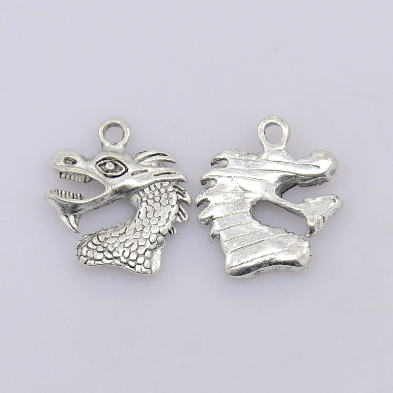 PandaHall 20PCS Antique Silver Dragon Tibetan Style Alloy Pendants, Lead Free & Cadmium Free, 20x17x2mm, Hole: 2mm Alloy Dragon
