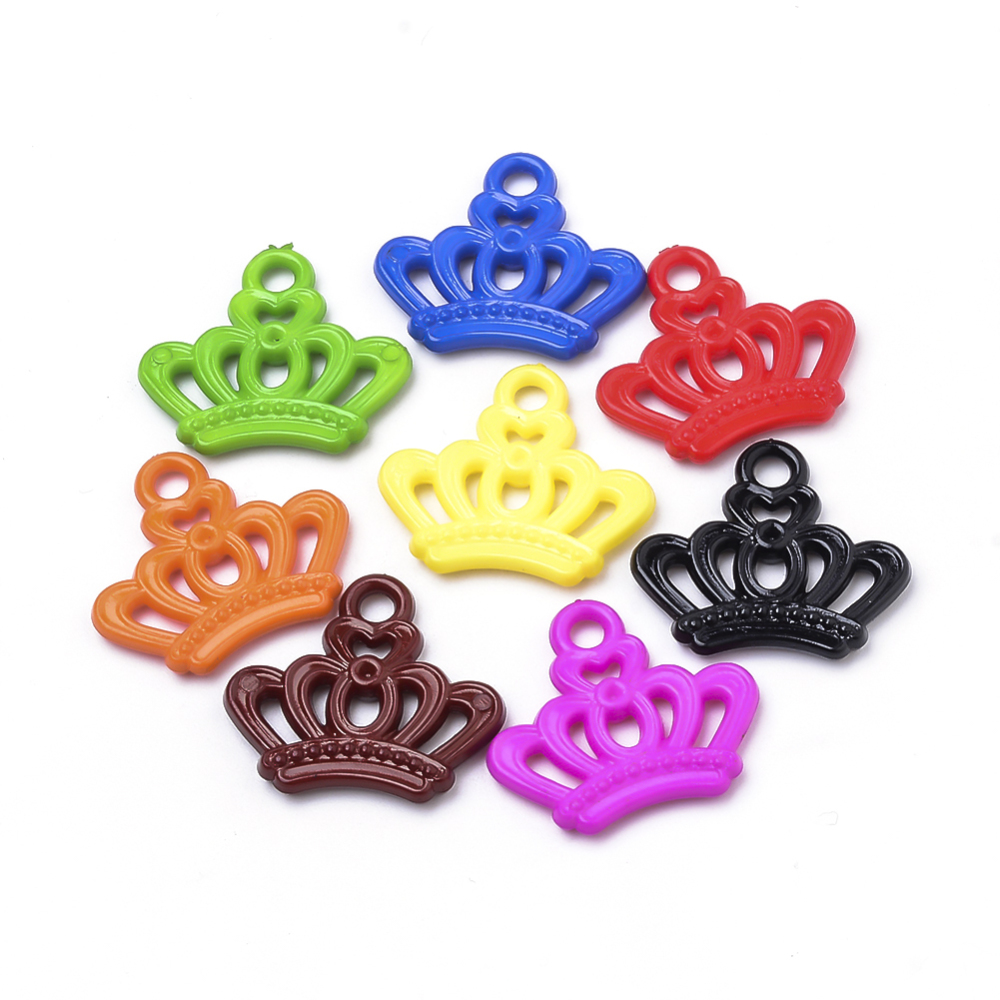 PandaHall Opaque Acrylic Pendants, Crown, Mixed Color, 21x23.5x3mm, Hole: 3mm Acrylic Crown Multicolor