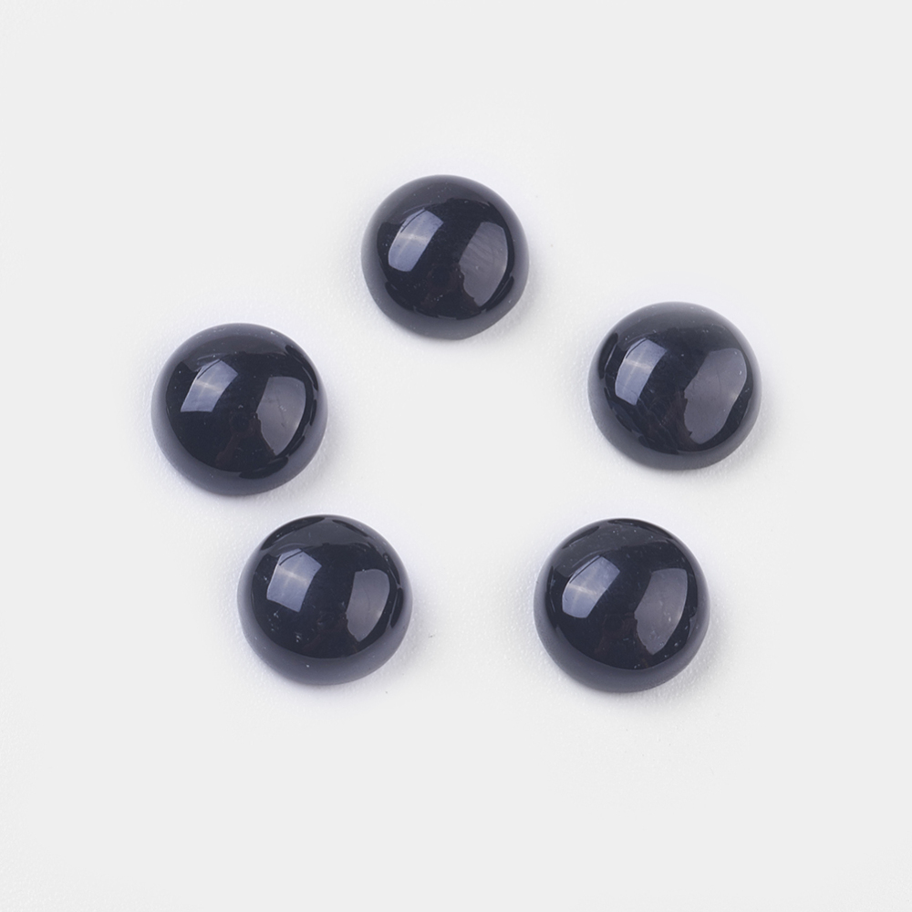 PandaHall Natural Black Agate Cabochons, Half Round/Dome, Black, 8x4mm Black Agate Half Round Black