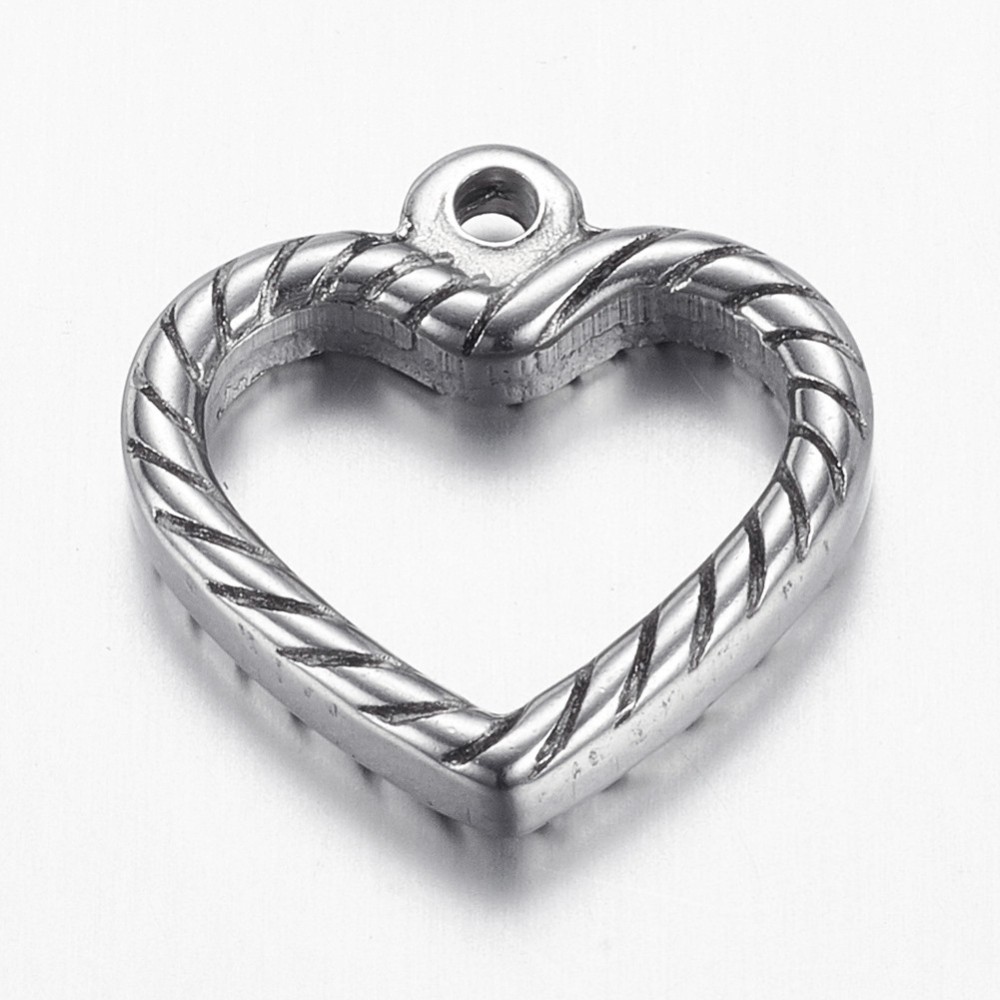 PandaHall 304 Stainless Steel Pendants, Heart, Stainless Steel Color, 18x18x3.5mm, Hole: 2mm Stainless Steel Heart
