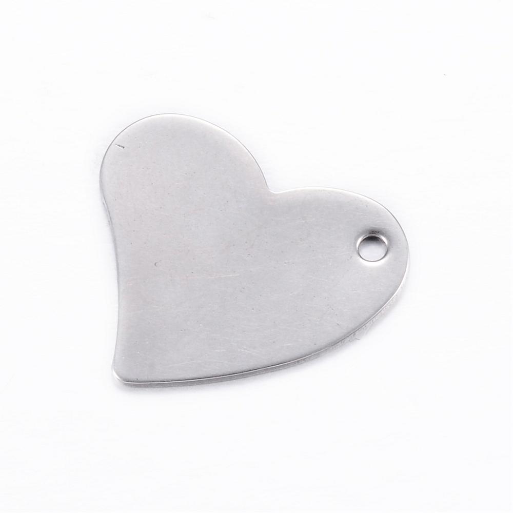 PandaHall 304 Stainless Steel Pendants, Heart, Stainless Steel Color, 18x17x0.8mm, Hole: 1.5mm Stainless Steel Heart