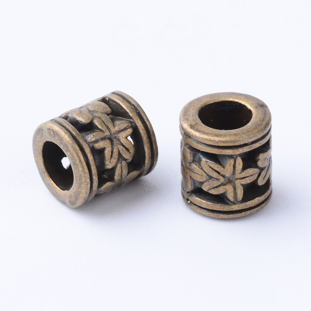 PandaHall Tibetan Style Alloy Bead Spacers, Column with Flower, Cadmium Free & Nickel Free & Lead Free, Antique Bronze, 6x6.5mm, Hole: 3mm;...
