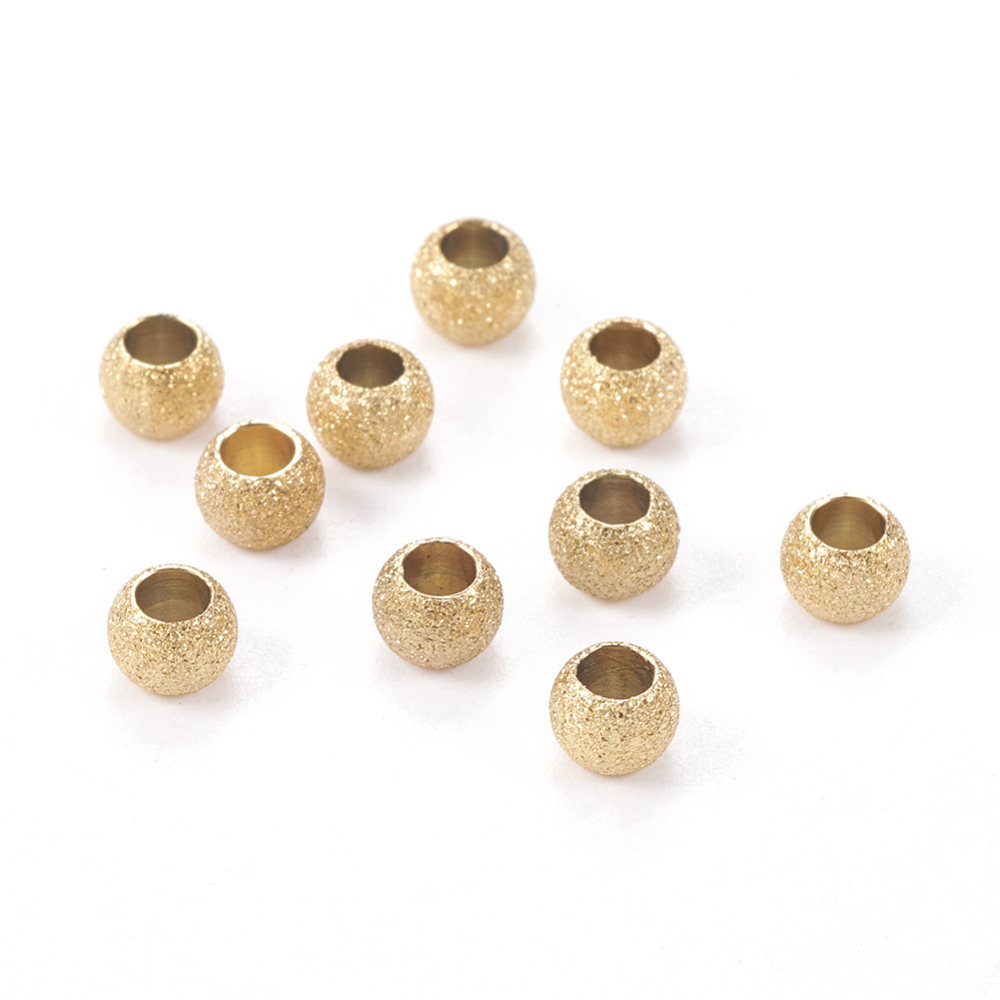 PandaHall 304 Stainless Steel Stardust Beads, Round, Golden, 4x3mm, Hole: 2mm Stainless Steel Round