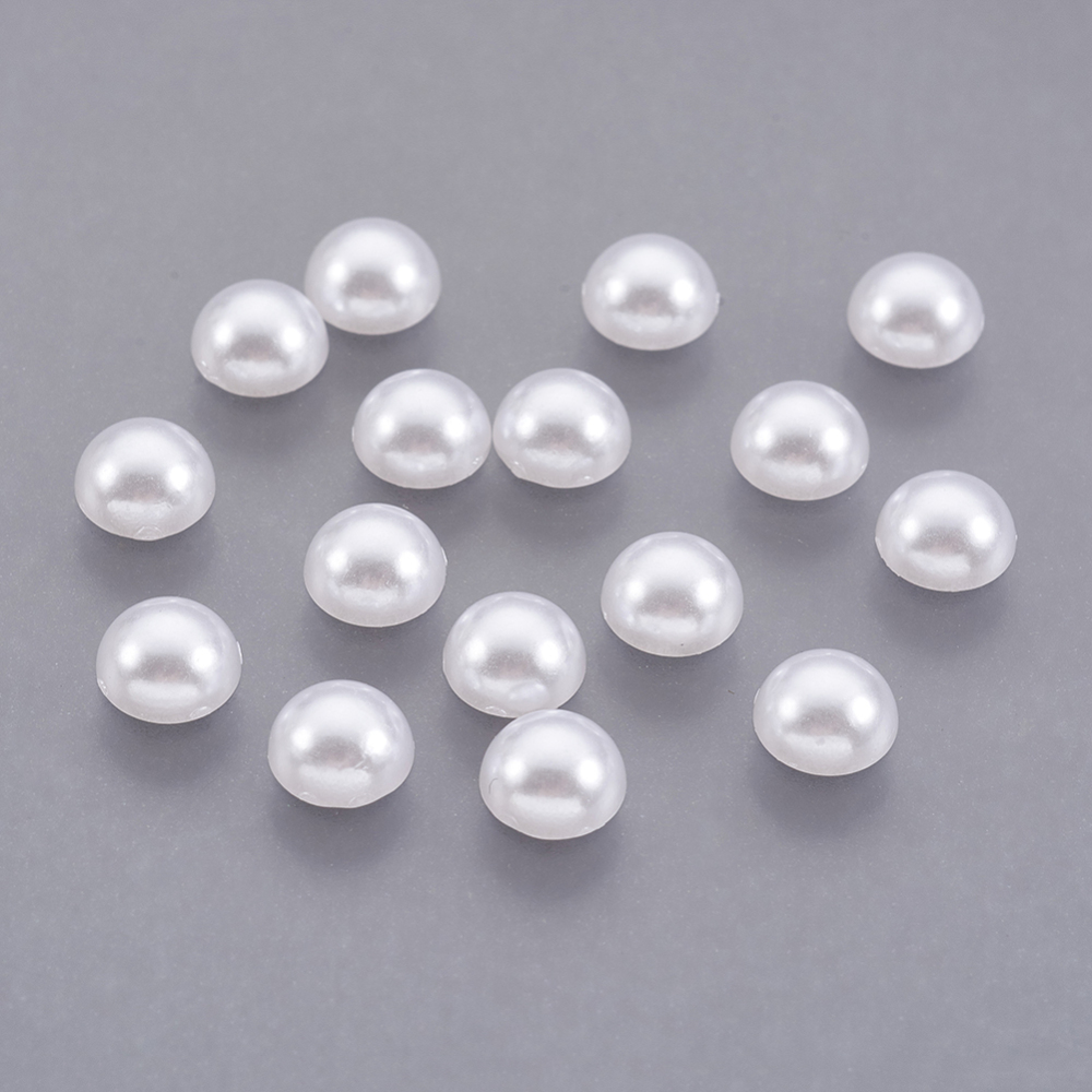 PandaHall ABS Plastic Imitation Pearl Cabochons, Half Round, White, 6x3mm ABS Plastic Half Round White