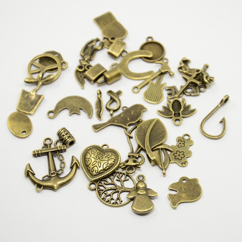 PandaHall Mixed Antique Bronze Plated Tibetan Style Alloy Pendants, Nickel Free, 12~30x10~27x1.5~3mm, Hole: 1~4mm Alloy Mixed Shapes