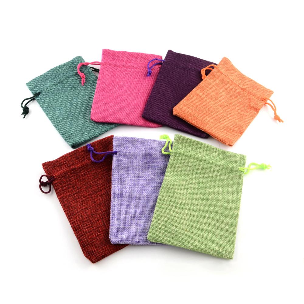 PandaHall Burlap Packing Pouches Drawstring Bags, Mixed Color, 14x10cm Cloth Multicolor