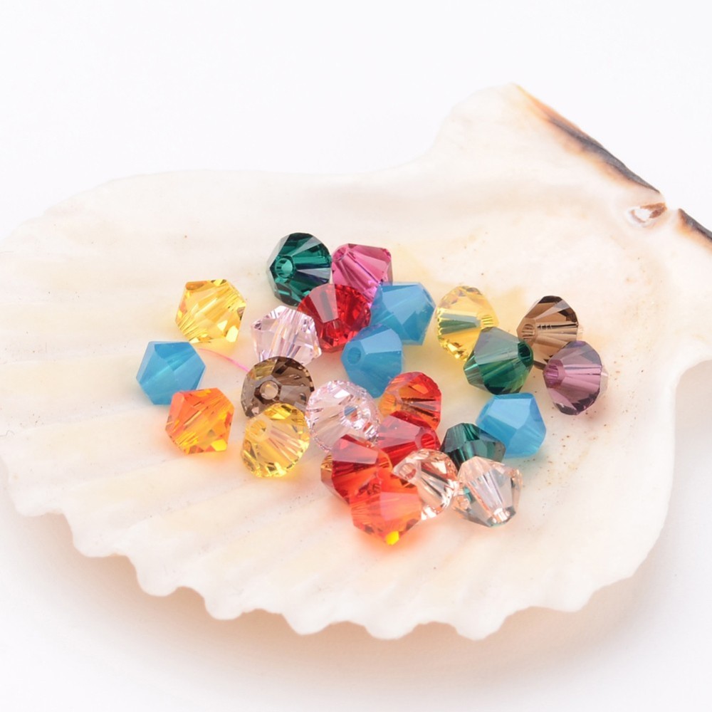 PandaHall Austrian Crystal Charm Loose Beads for Jewelry Making Findings, Mixed Color 5301 Bicone, about 4mm long, 4mm wide, Hole: 1mm