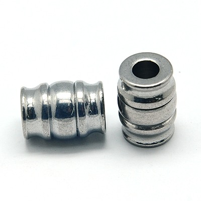 PandaHall 304 Stainless Steel Beads, Grooved Beads, Column, Stainless Steel Color, 11x15mm, Hole: 5mm Stainless Steel Column