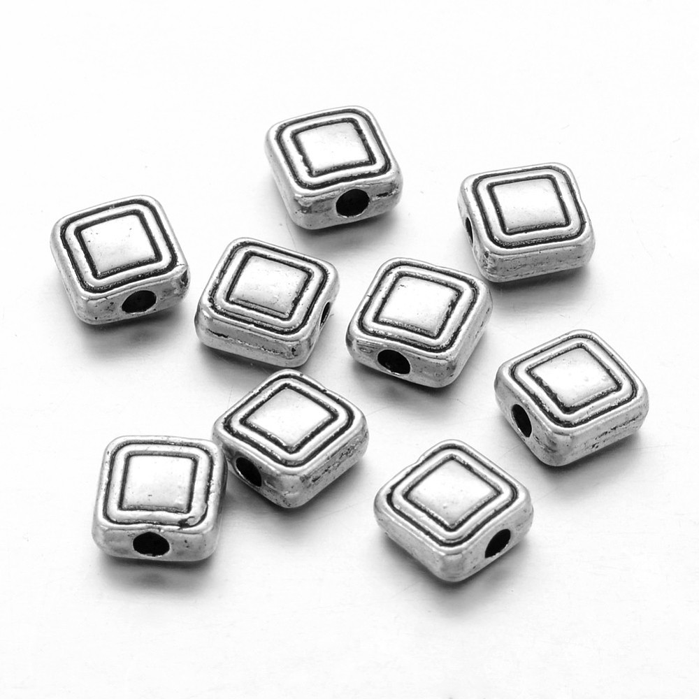 PandaHall Tibetan Silver Beads, Lead Free, Cadmium Free and Nickel Free, Square, Antique Silver Color, about 6mm long, 6mm wide, 3mm thick...