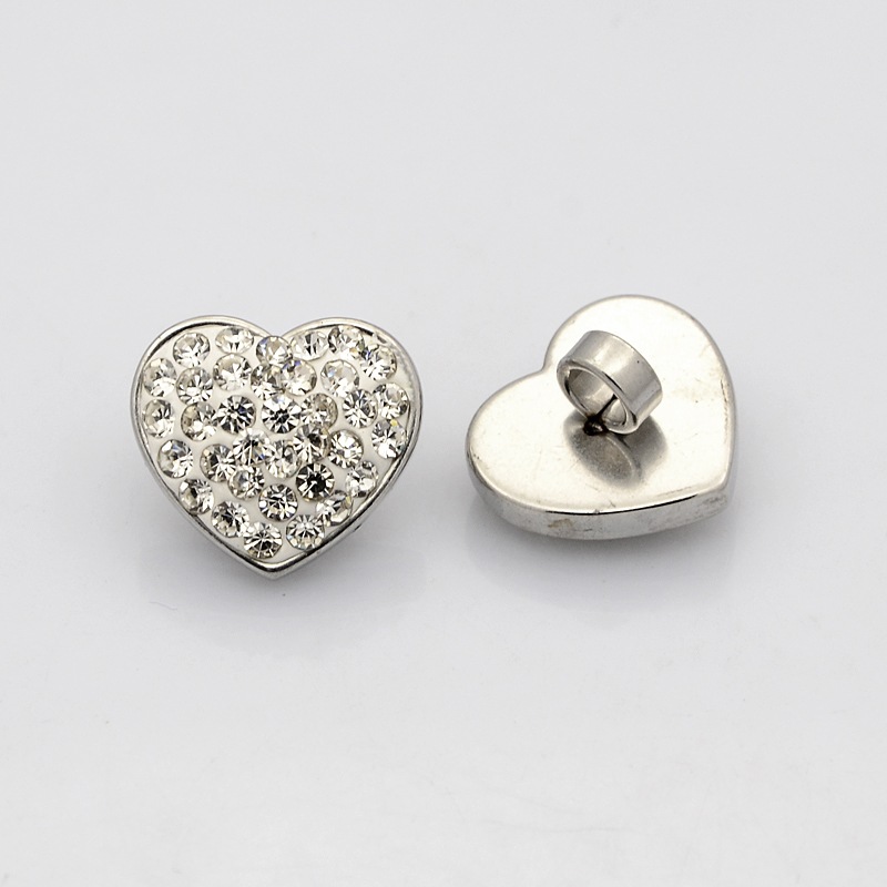 PandaHall 304 Stainless Steel Heart Slide Charms, with Polymer Clay Rhinestone, Stainless Steel Color, Crystal, 15x17x12mm, Hole: 4mm...