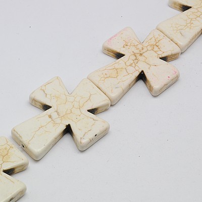 PandaHall Synthetic Turquoise Beads Strands, Dyed, Cross, Beige, 35x30x7mm, Hole: 1mm Synthetic Turquoise Cross Yellow