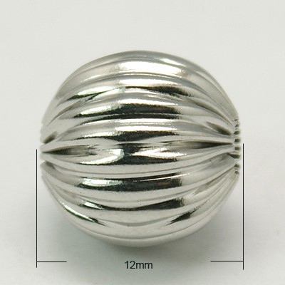 PandaHall 304 Stainless Steel Corrugated Beads, Round, 12mm, Hole: 3mm Stainless Steel Round