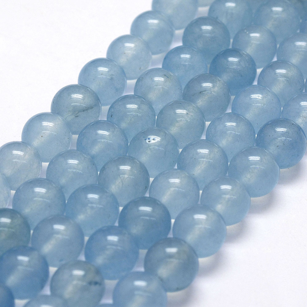 PandaHall Natural White Jade Imitation Aquamarine Beads Strands, Round, Dyed, 8mm, Hole: 1mm; about 48pcs/strand, 15.1" White Jade Round...
