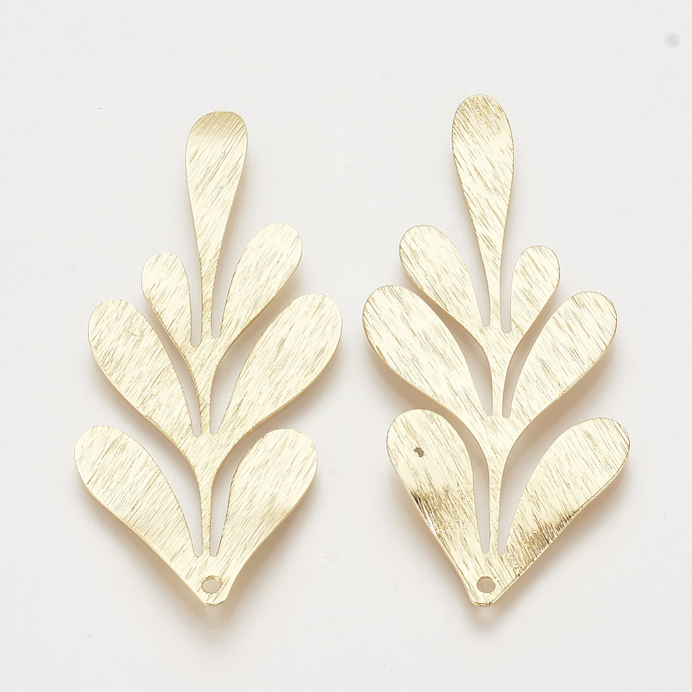 PandaHall Brass Big Pendants, Grass, Real Gold Plated, 62x27x1mm, Hole: 1mm Brass Others